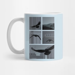 Ravens in front of Canary Wharf buildings Mug